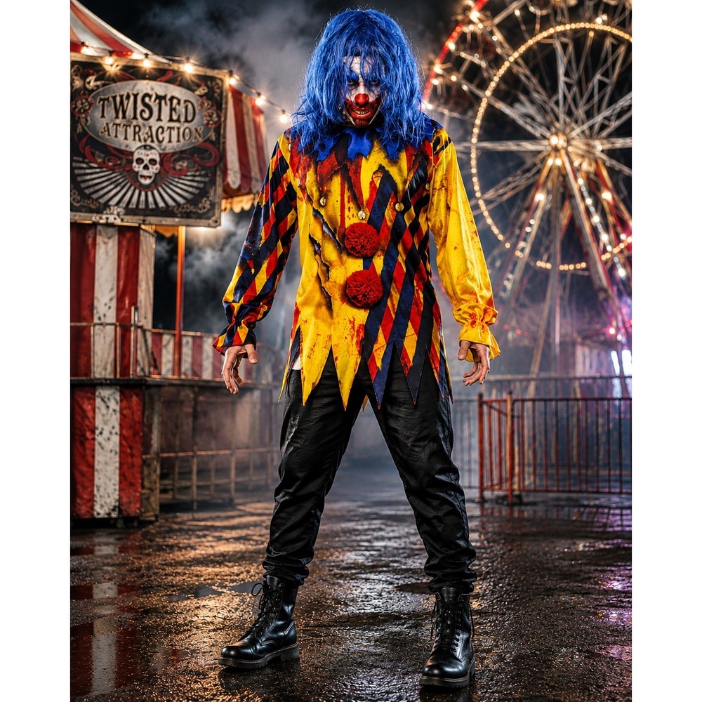 Twisted Attraction Killer Clown Costume Mens One Size Yellow Orange Halloween